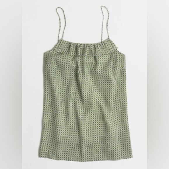 J. Crew Printed Ruffle Tank Top Green - Picture 1 of 9